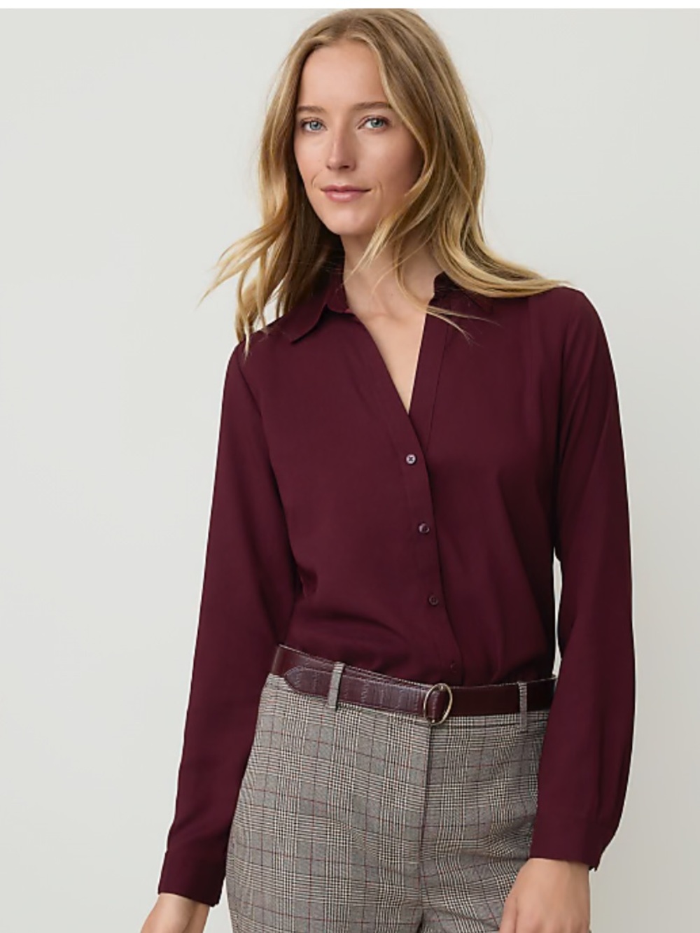 Ann Taylor Deep Burgundy Essential Button-Down Blouse